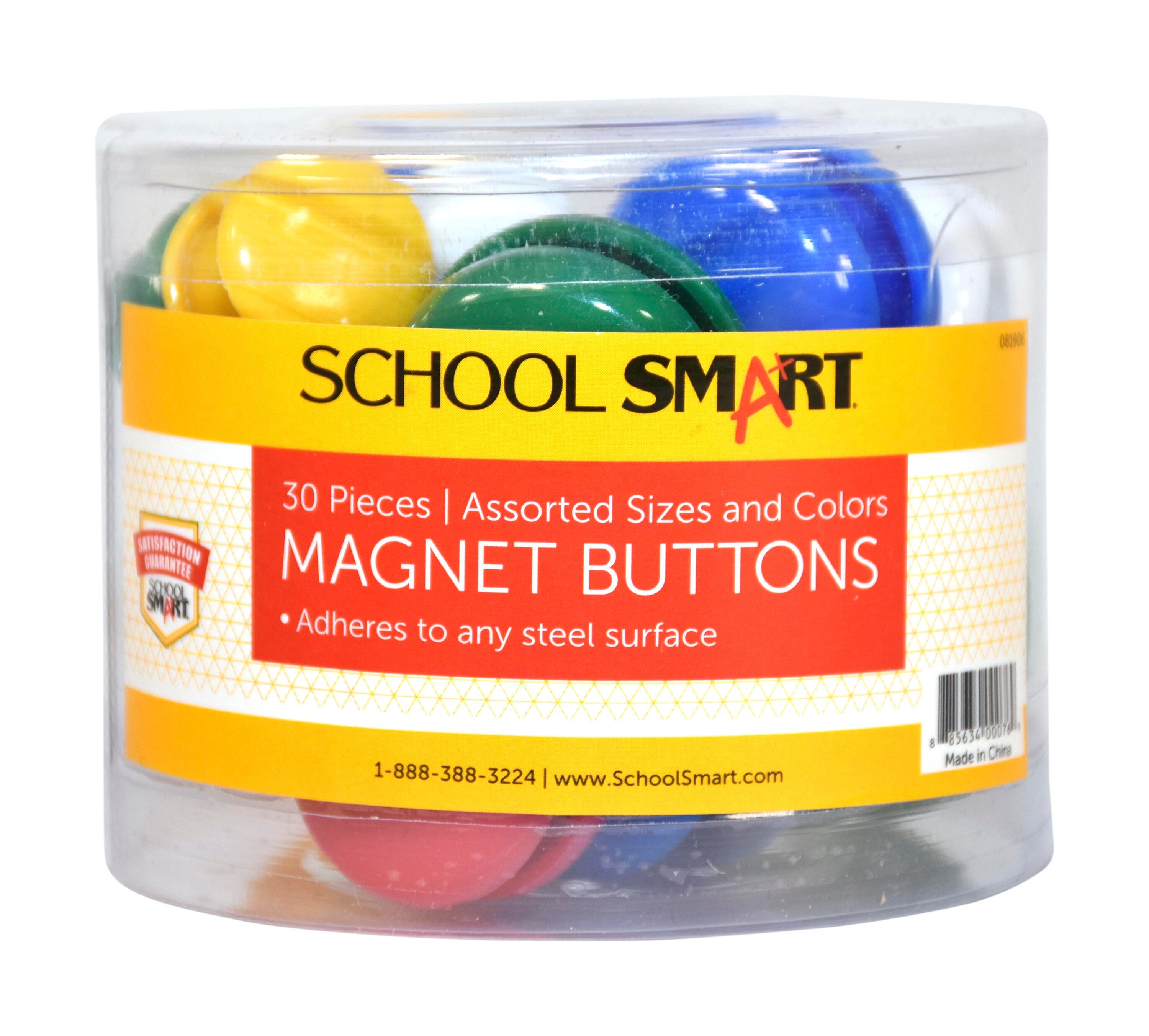 School Smart Magnet Buttons, Assorted Sizes and Colors, Pack of 30 081906